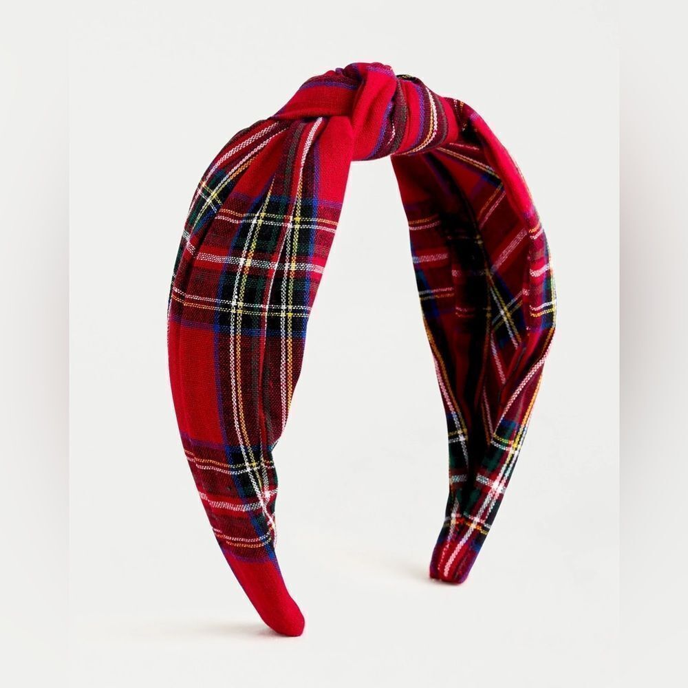 ❤️ NWT J. Crew Red Tartan Headband in Cotton